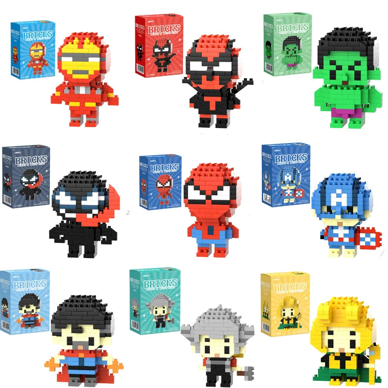 Blocos de Montar Marvel do Homem-Aranha, Deadpool, Venom e Homem de Ferro — Mini Figuras Divertidas para Crianças e Colecionadores
