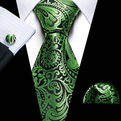 Conjunto Premium de Gravata de Seda Masculina com Lenço e Abotoaduras — Elegante para Casamento, Festa e Social