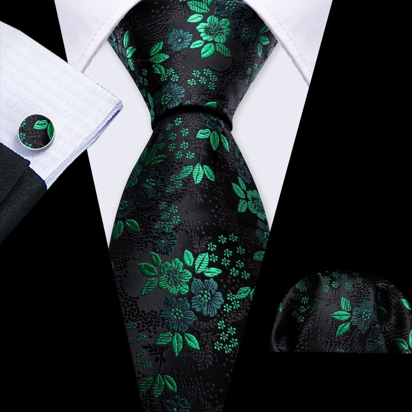 Conjunto Premium de Gravata de Seda Masculina com Lenço e Abotoaduras — Elegante para Casamento, Festa e Social