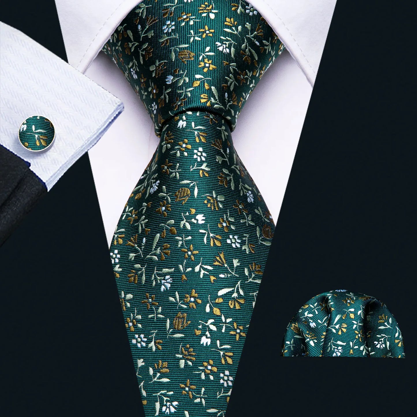 Conjunto Premium de Gravata de Seda Masculina com Lenço e Abotoaduras — Elegante para Casamento, Festa e Social