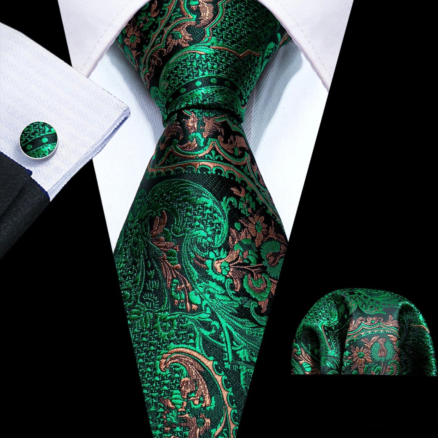 Conjunto Premium de Gravata de Seda Masculina com Lenço e Abotoaduras — Elegante para Casamento, Festa e Social