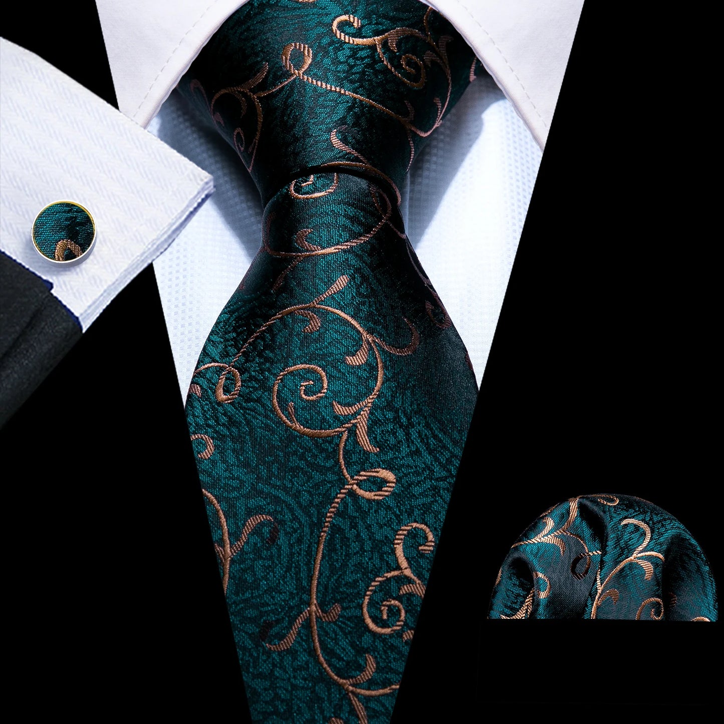 Conjunto Premium de Gravata de Seda Masculina com Lenço e Abotoaduras — Elegante para Casamento, Festa e Social