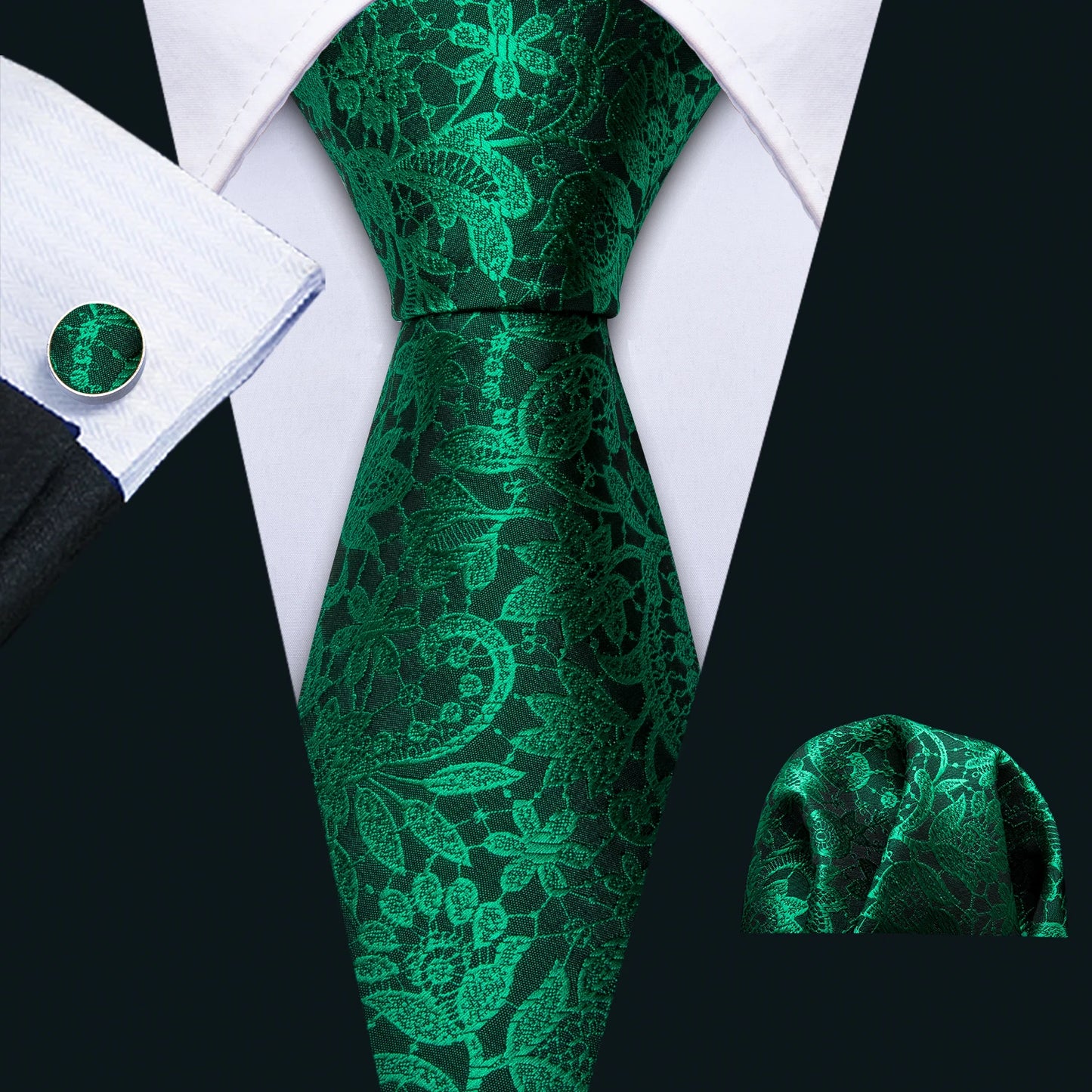 Conjunto Premium de Gravata de Seda Masculina com Lenço e Abotoaduras — Elegante para Casamento, Festa e Social