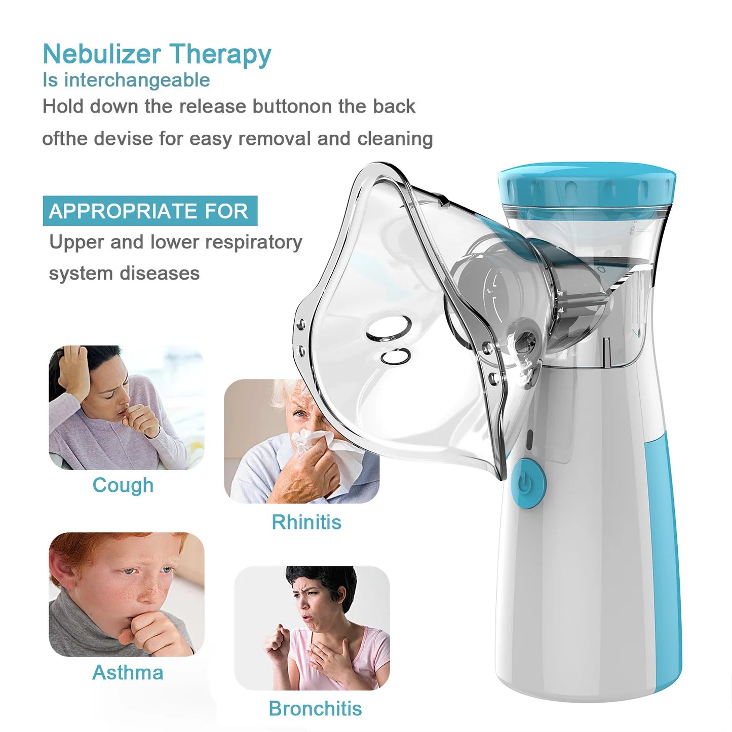 Nebulizador Portátil Silencioso Mesh – Inalador Ultrassônico para Crianças e Adultos com Alimentação por Pilhas e USB