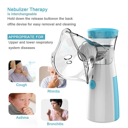 Nebulizador Portátil Silencioso Mesh – Inalador Ultrassônico para Crianças e Adultos com Alimentação por Pilhas e USB
