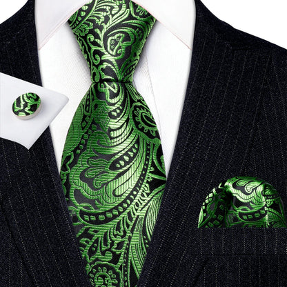 Conjunto Premium de Gravata de Seda Masculina com Lenço e Abotoaduras — Elegante para Casamento, Festa e Social